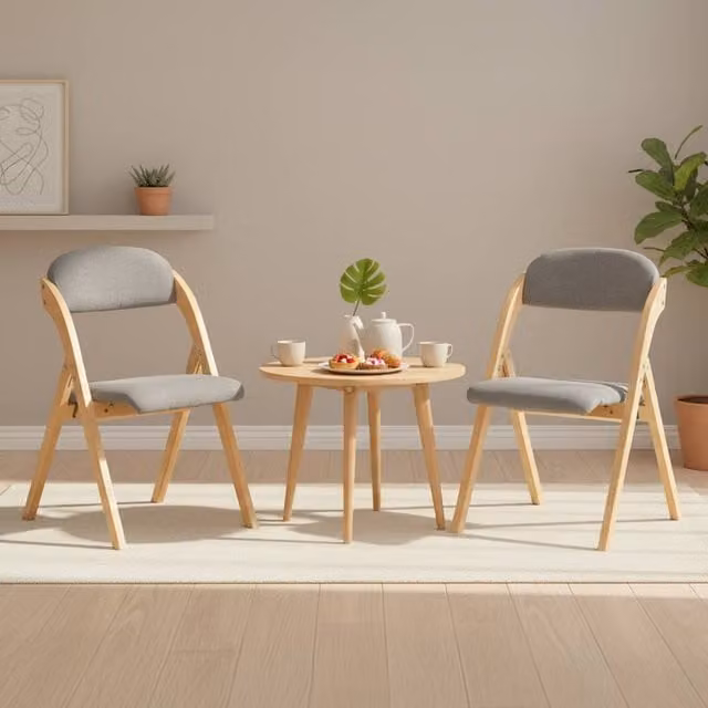 SoBuy Set of 2 Ergonomic Folding Wooden Chairs in Light Grey