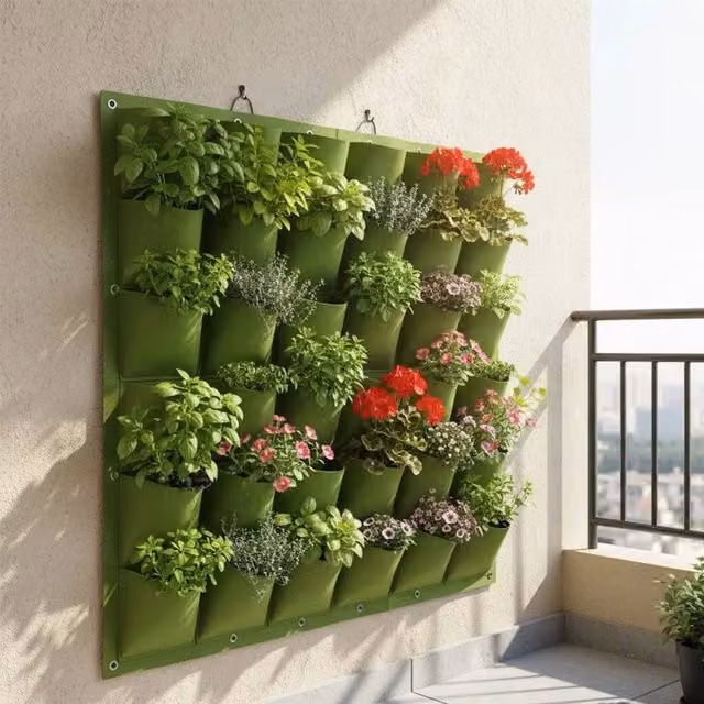 EONLION 36 Pocket Felt Wall Hanging Vertical Planter Grow Bag in Green