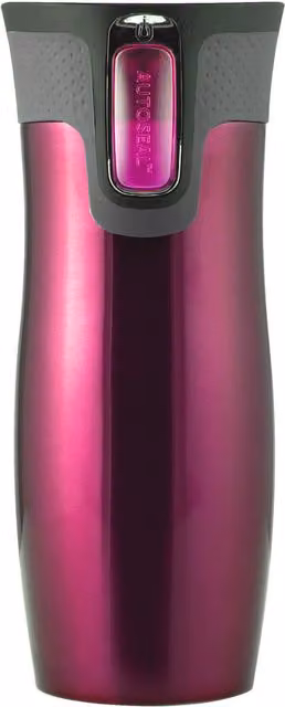 Orsina Vacuum Insulated Stainless Steel Auto Seal Raspberry Travel Mug with Lid, Black and Pink – 1