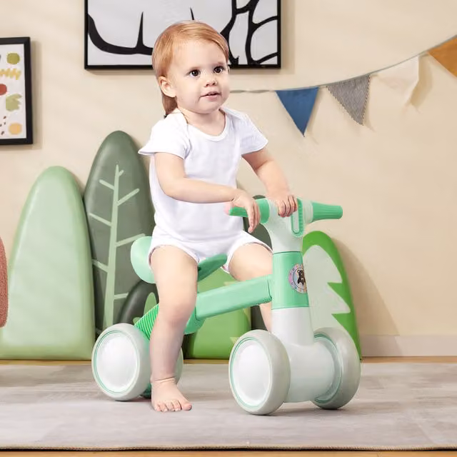 COSTWAY Toddler Balance Bike in Green with Metal and Leather Details