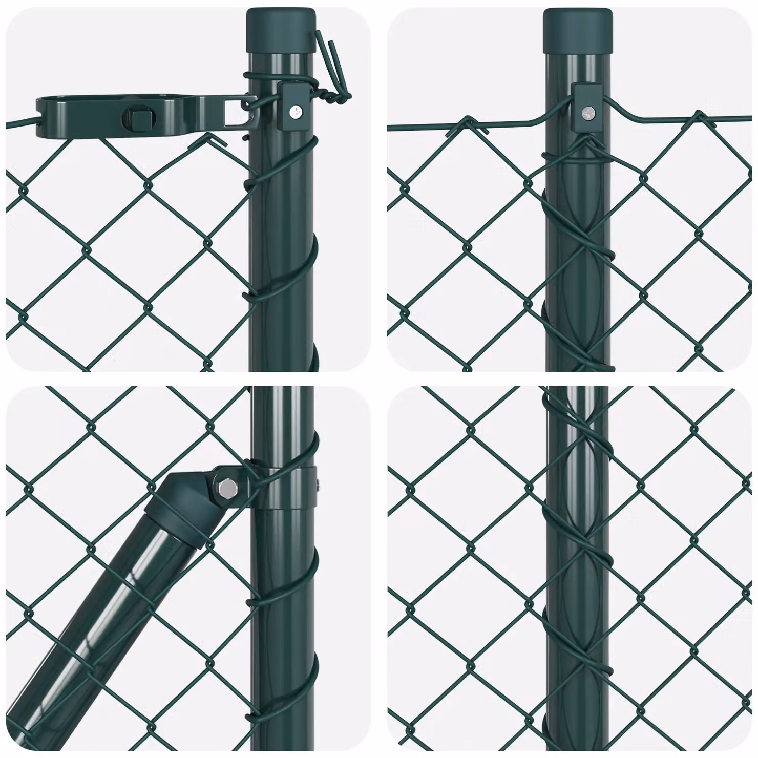 Berkfield Home Green Galvanised Steel Chain Link In-Ground Fence with 7 Round Posts, W: 10 m, H: 0.4 m – 5