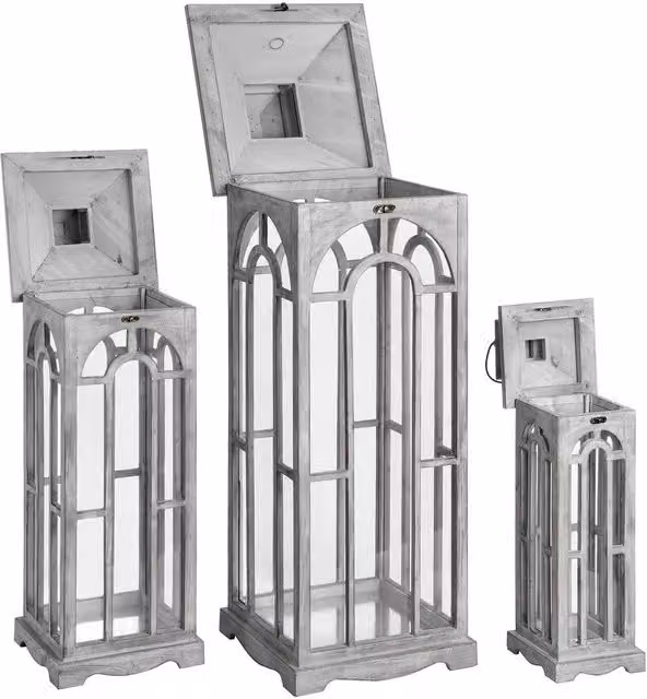 Hill Interiors Archway Design Wooden Candle Lanterns, Set of 3, Grey – 1