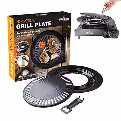 Milestone Camping 63959 Non-Stick Grill Plate with Drip Pan and Bottle Opener Handle, Black, W: 32.0 cm, D: 31.8 cm – 6