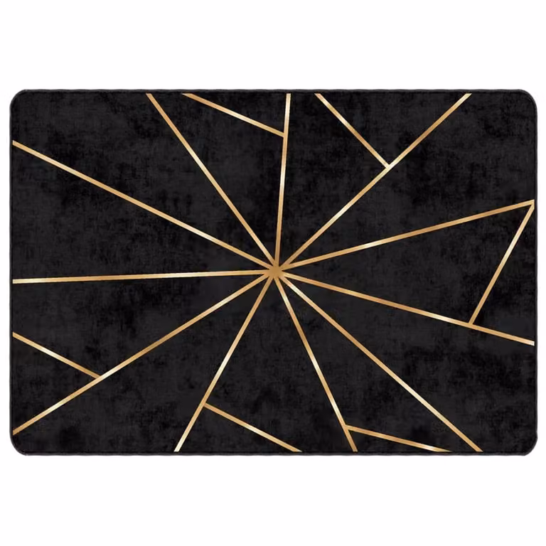 Berkfield Home Washable Round Anti Slip Rug in Black and Gold, Diameter: 120 cm