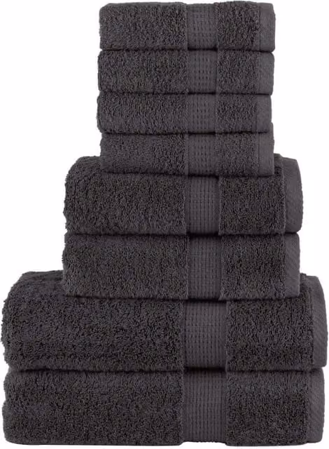 Berkfield Home SOLUND 8 Piece Premium Cotton Terry Towel Set in Anthracite Black, 600 gsm – 1