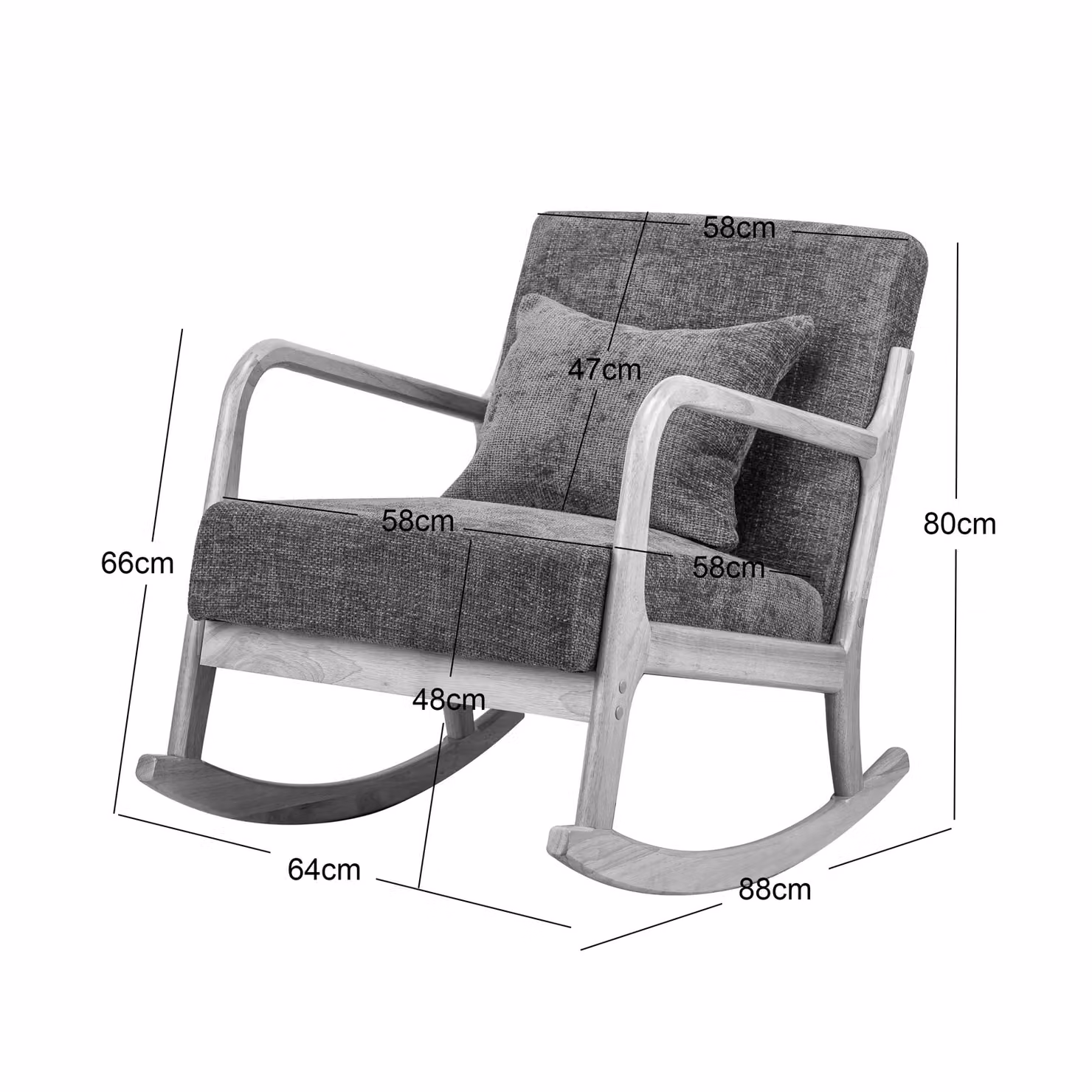 Nordlys Scandinavian Fabric Rocking Chair with Armrests in Grey – 3