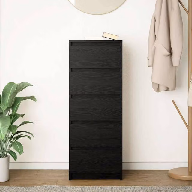 Berkfield Home Modern Sideboard with Drawers in Black Oak, W/D/H: 37.5 x 35 x 99 cm