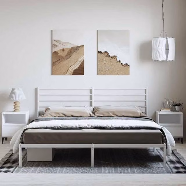 Berkfield Home Metal Bed Frame with Headboard in White, W/D/H: 193 x 198 x 90 cm – 1
