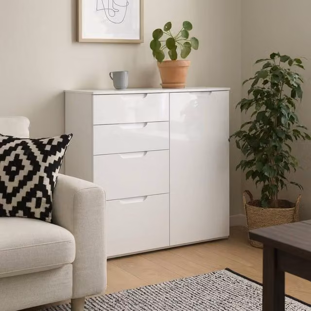 Wyld Haus Leipzig White High Gloss Chest of Drawers with 2 Doors and 2 Drawers – 1
