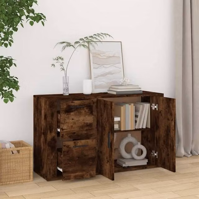 Berkfield Home Modern Smoked Oak Sideboard in Brown, W/D/H: 100 x 33 x 59.5 cm