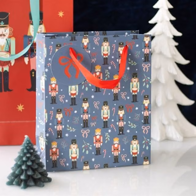 KDMK Blue and Purple Nutcracker Christmas Gift Bag, 23 cm
