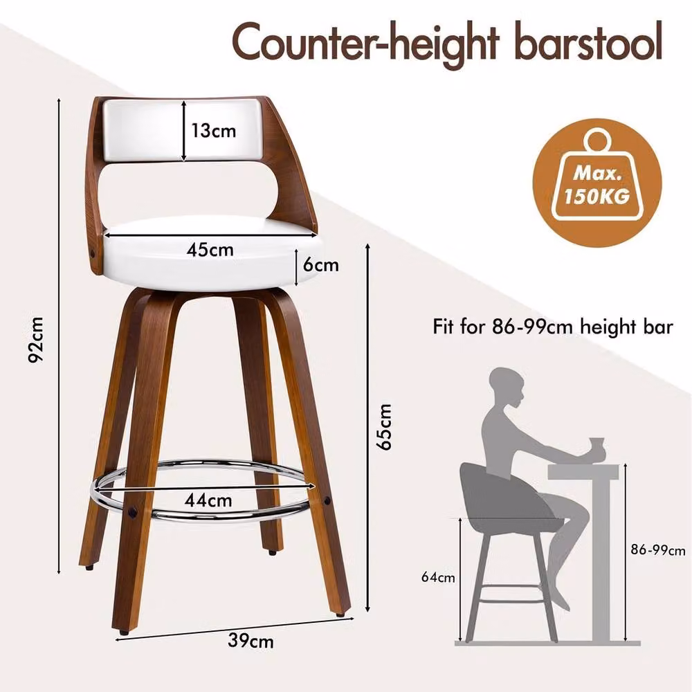 FORGEVIO Set of 2 Modern Brown Wooden Swivel Bar Stools with Footrest – 4