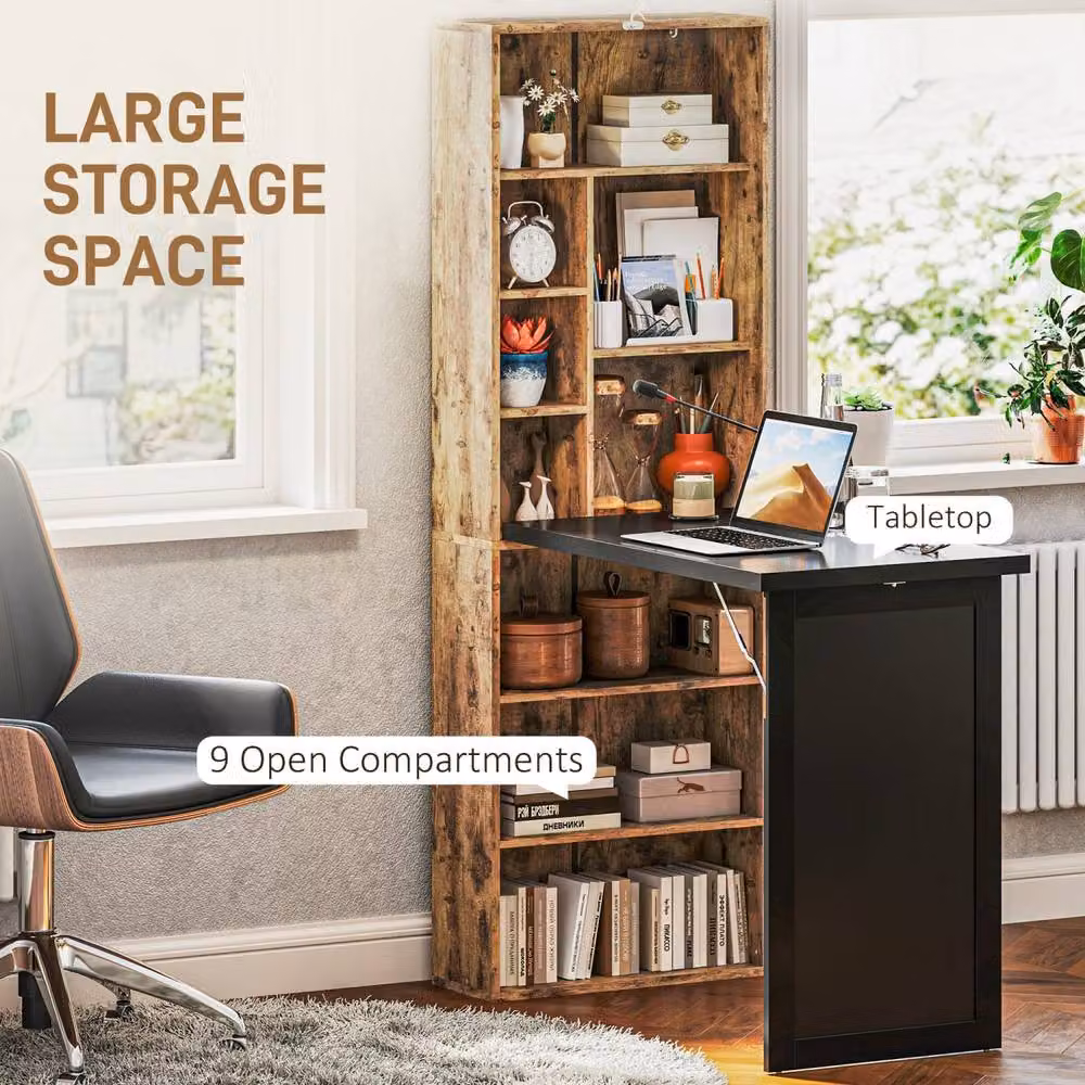 Wyld Haus Codi Secretary Desk in Rustic Brown with Folding Top, Blackboard Panel and Side Shelving, W/D/H: 98 x 51 x 62 cm – 6