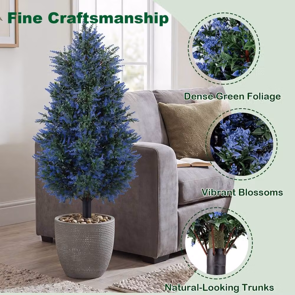 Costway 2 Pack Artificial Lavender Topiary Trees, Green Faux Cone Bushes, Height: 100 cm – 7
