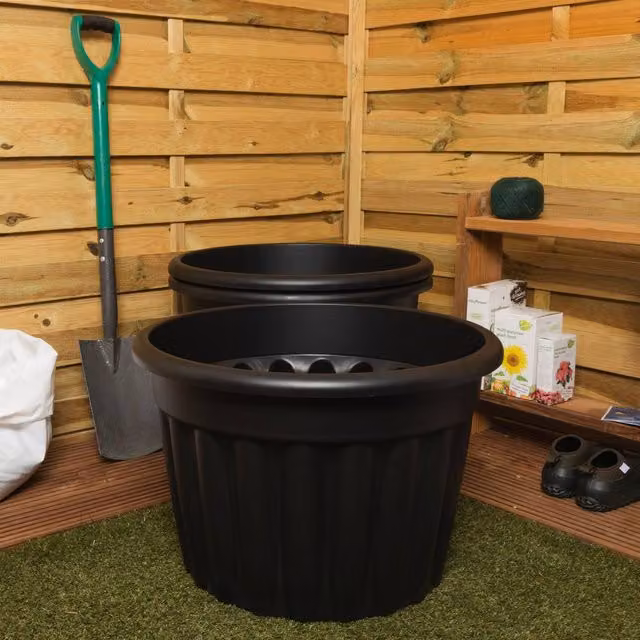 Wham Vista Round Plastic Planter Tub, Black, H 40 cm x W 60 cm