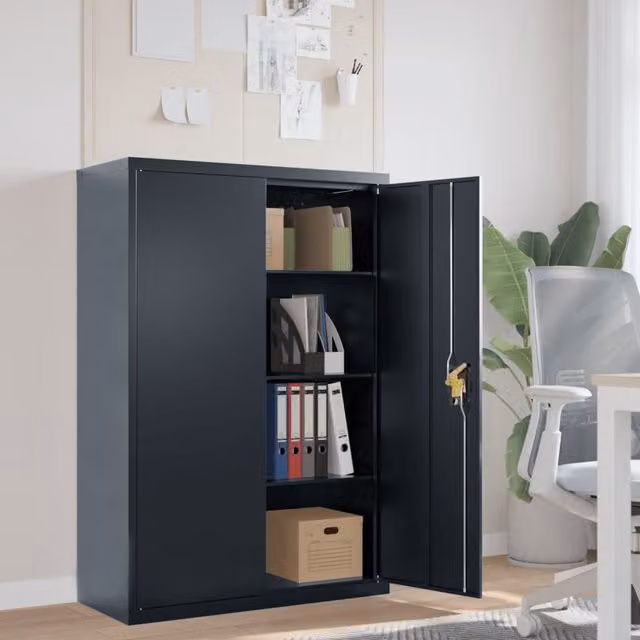 Berkfield Home Anthracite Metal File Cabinet with Hinged Doors and Lock, W/D/H: 90 x 40 x 140 cm – 1