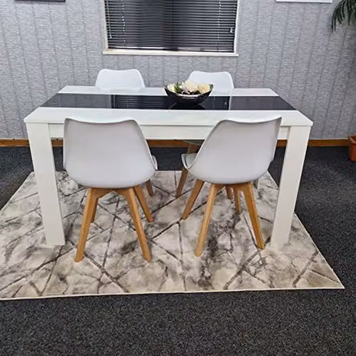Kosy Koala Modern Dining Set with Rectangular Glass Table and 4 White Tulip Chairs in Black and White – 2