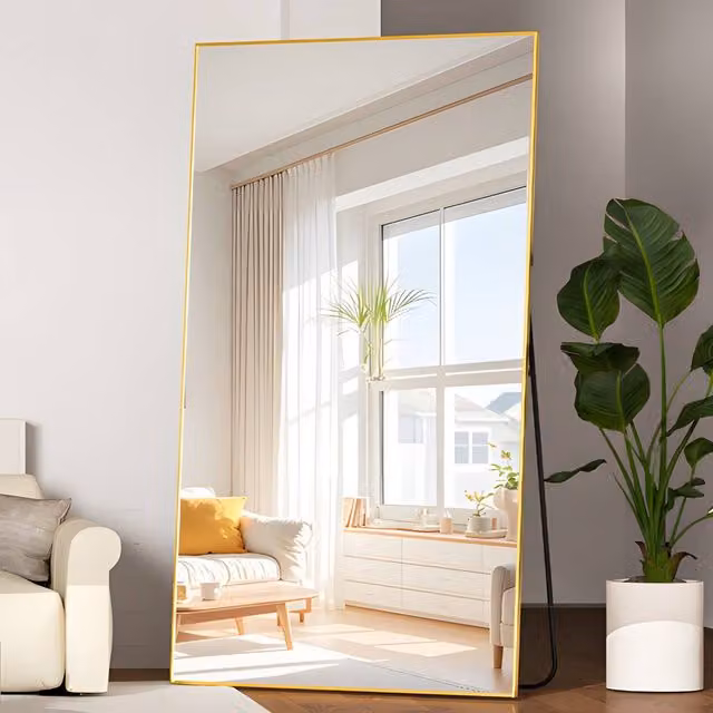 CASSILANDO Modern Rectangular Full Length Standing Wall Mirror with Metal Frame in Gold, H 193 x W 86 x D 1.4 cm