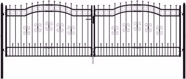 Berkfield Home Black Steel Double Fence Gate with Spear Top, W: 406 cm, H: 173 cm