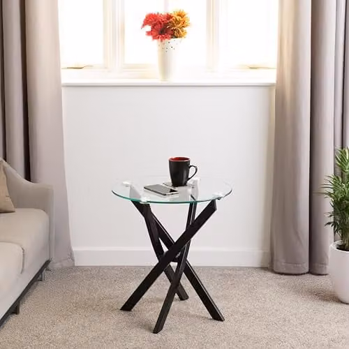 Seconique Sheldon Modern Round Glass Side Table in Black and Transparent, W/D/H: 50 x 50 x 56 cm