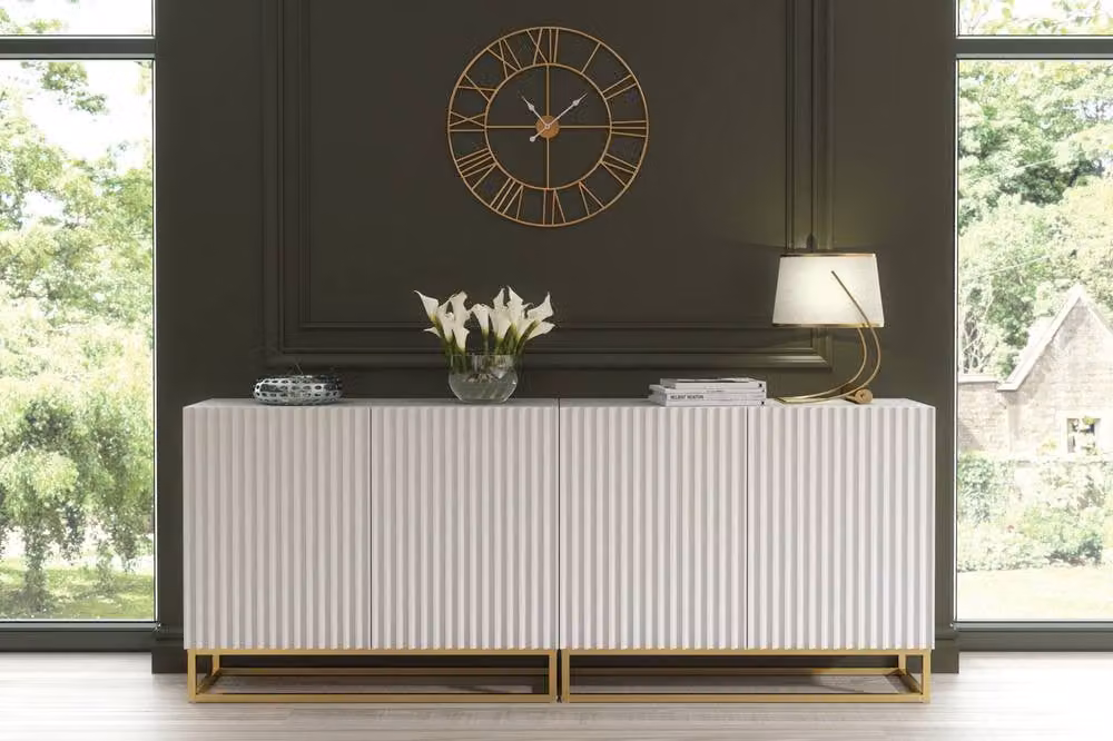 Creative Furniture Ripple Duo Sideboard in White and Gold with Modern Fluted Design and Push to Open Doors W: 200 cm, D: 35 cm, H: 80 cm – 6