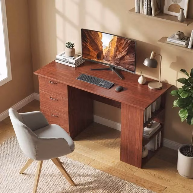HOMCOM Modern Computer Desk in Walnut Brown, W/D/H: 120 x 49 x 72 cm – 1