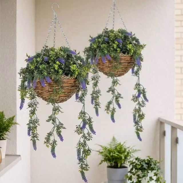 STILVORA Set of 2 Purple Artificial Hanging Lavender Plants – 1