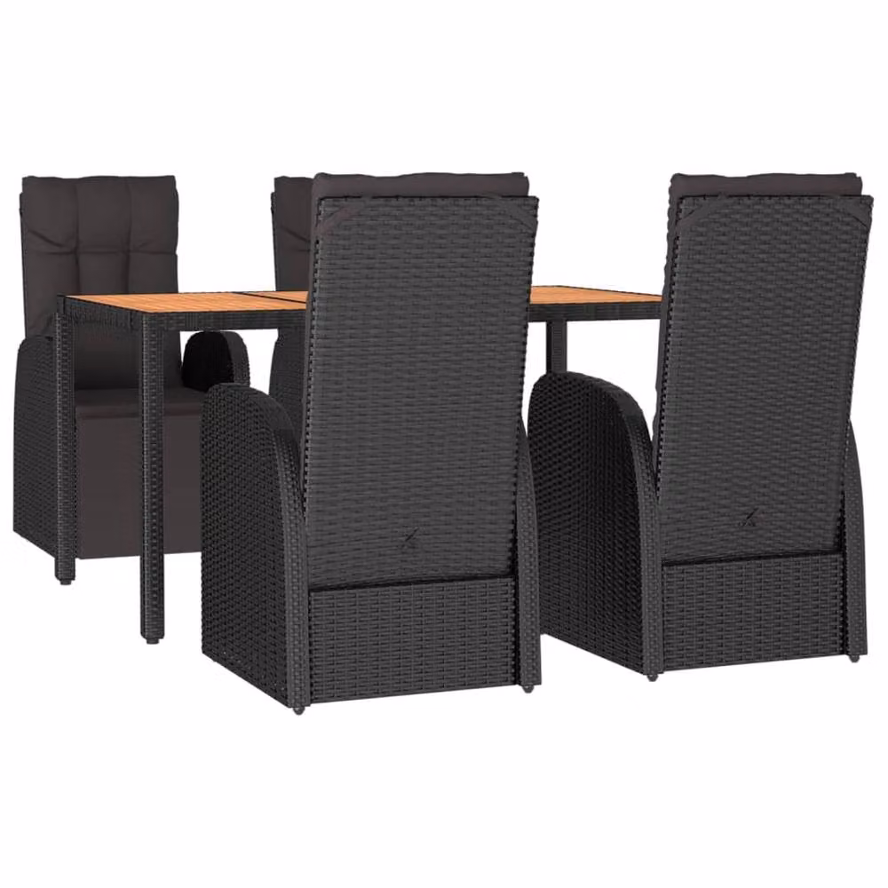 Berkfield Home 5 Piece Garden Dining Set in Black Poly Rattan and Solid Acacia Wood – 3