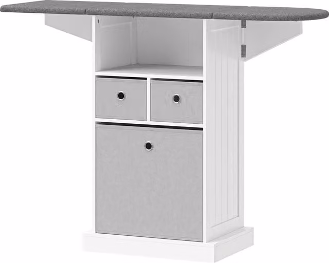 HOMCOM Mobile Ironing Board Cabinet on Wheels with Foldable Top, White – 1