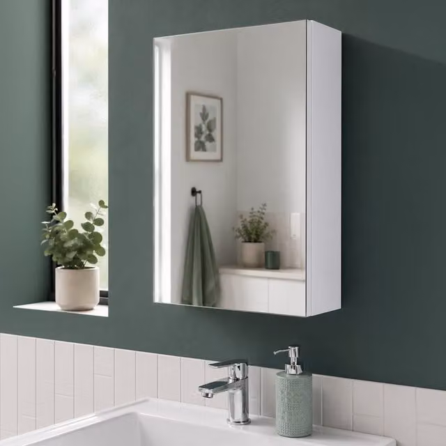Showerdrape Serrano Gloss White Wall Mounted Bathroom Mirror Cabinet with Soft Close Hinged Doors