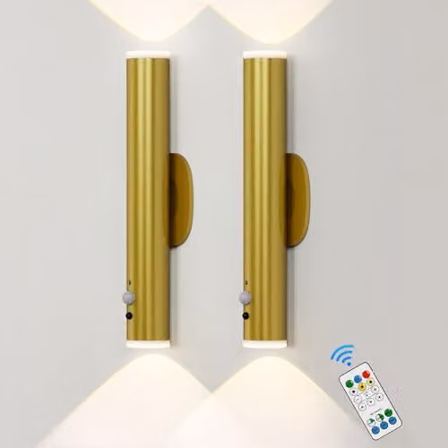 Harper Living Set of 2 Gold Rechargeable LED Wall Lights with Motion Sensor and Remote Control – 1