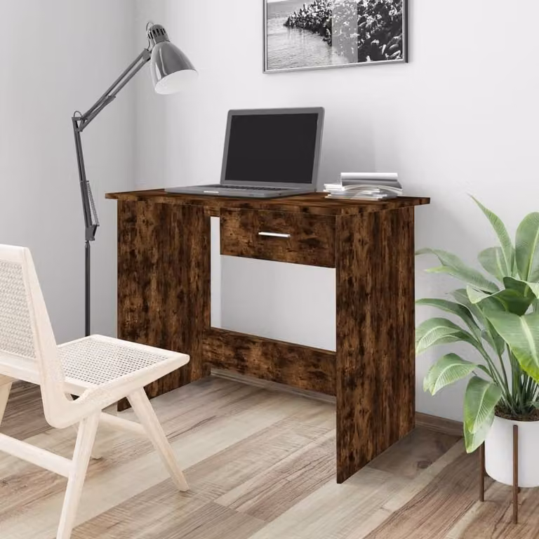 Berkfield Home Computer Desk in Smoked Oak Brown, W/D/H: 100 x 50 x 76 cm