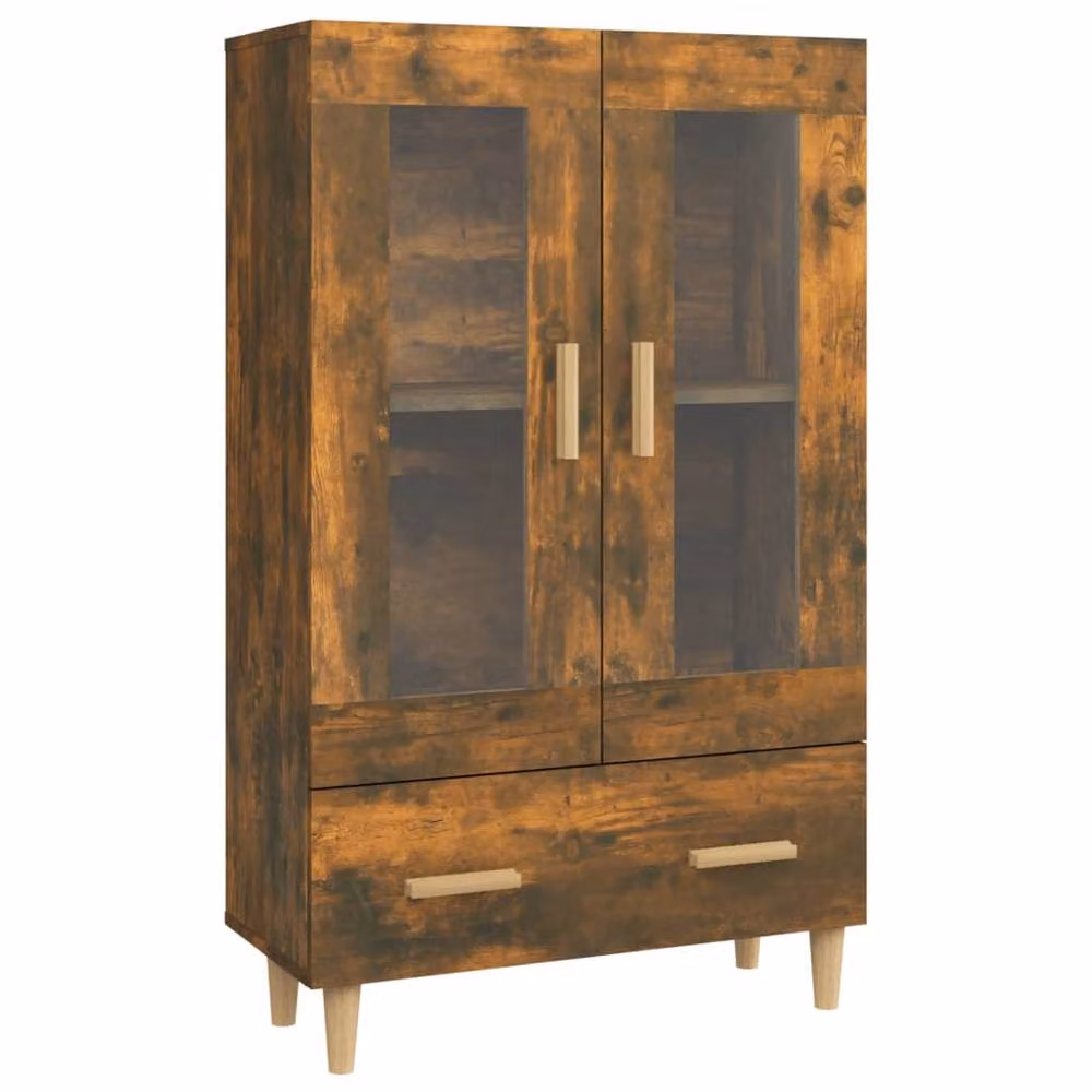 Berkfield Home Smoked Oak Highboard in Brown with Glass Doors, W/D/H: 70 x 31 x 115 cm – 2