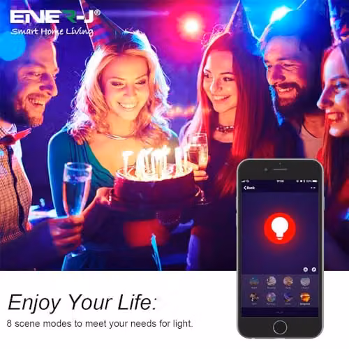 ENER-J 9W RGBWW Smart Wi-Fi and Bluetooth B22 LED Bulb, Dimmable Multicolour and White Light with Remote Control and Timer Support – 3