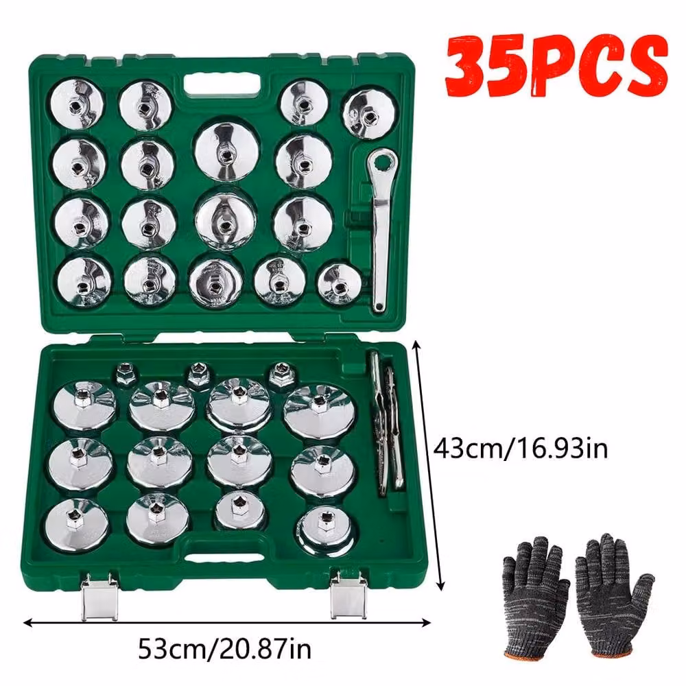 Ventryn 35-Piece Oil Filter Socket and Wrench Cup Type Cap Removal Set in Silver and Multicolour – 2