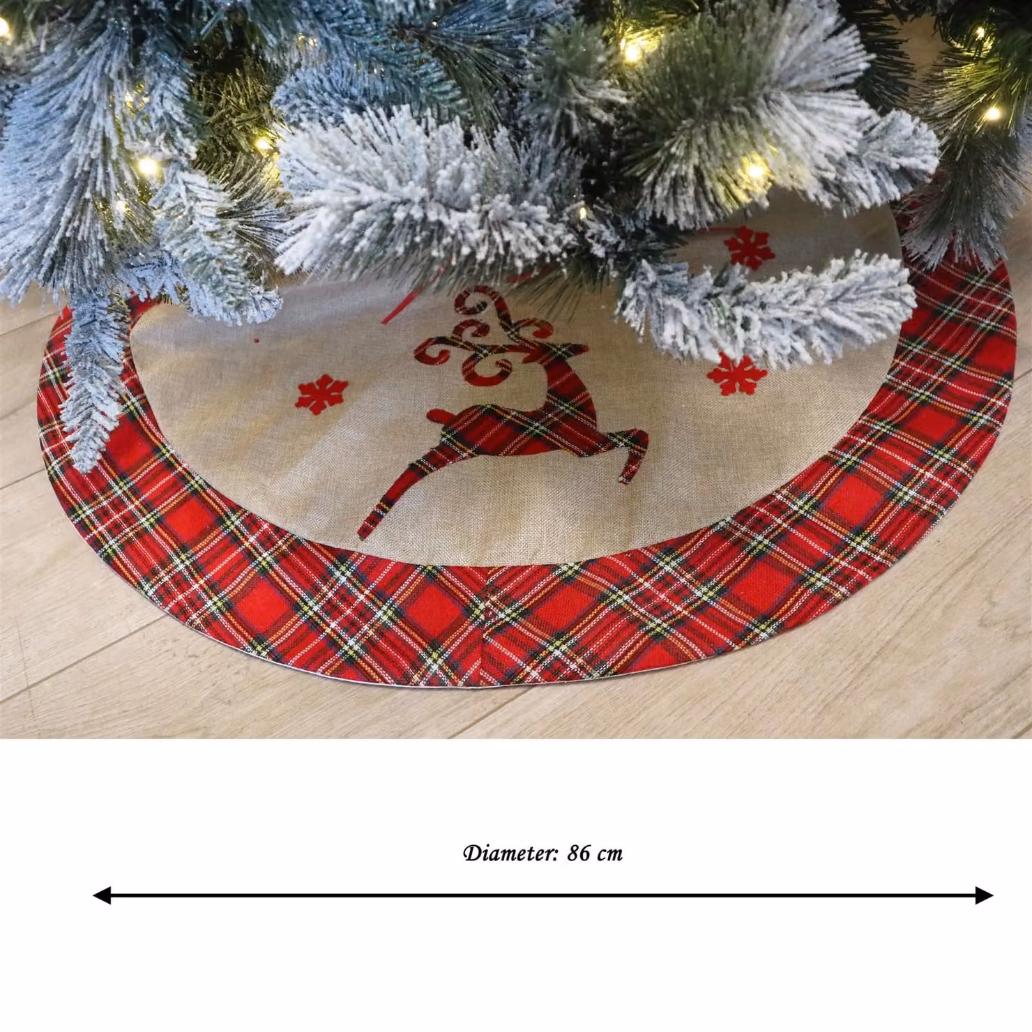 Shatchi Christmas Tree Skirt with Snowflake Printed Pattern in Brown Burlap Hessian Linen, 4-Piece Set – 3