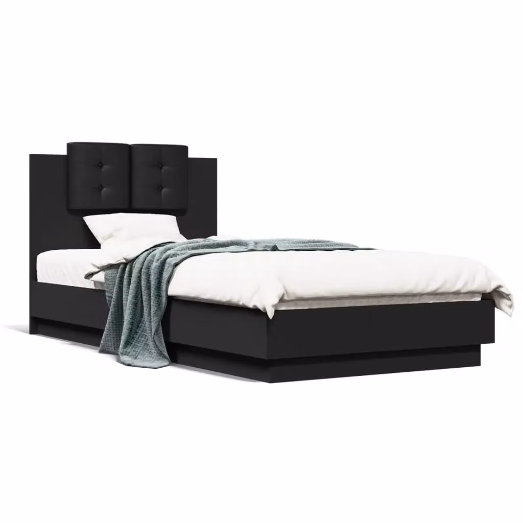 Berkfield Home Small Single Bed Frame in Black with LED Under-Bed Lighting and USB Charging Port – 3