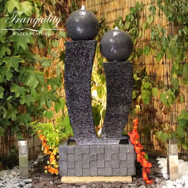 Tranquility Modern Freestanding Water Column Water Feature in Grey
