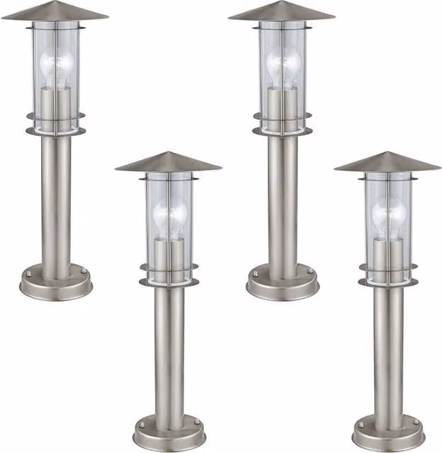 Loops 4 Pack Stainless Steel Outdoor Bollard Lights in Silver, IP44 Rated, Height: 500 mm