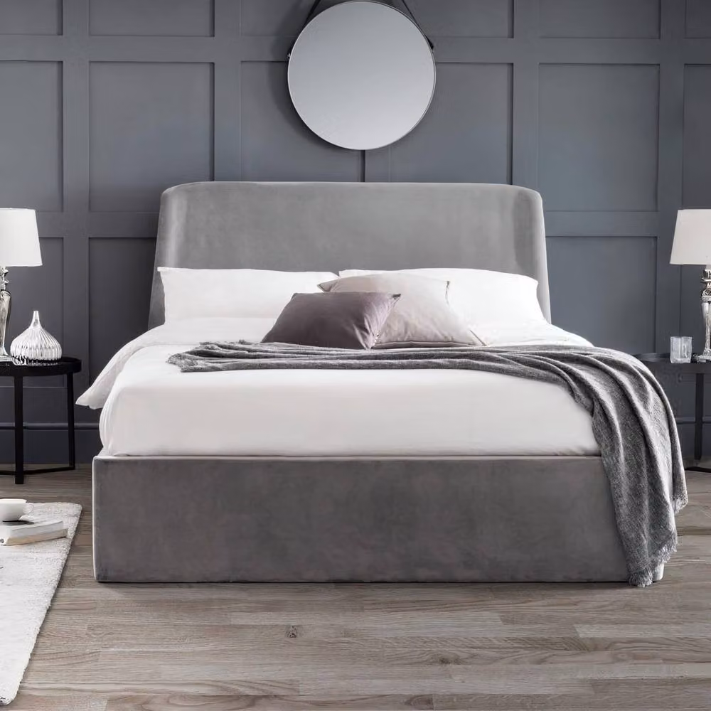 Cheshire Nectarine Grey Velvet Upholstered Ottoman Storage Bed with Lift Up Base, Double (W: 135 cm, L: 200 cm, H: 140 cm) – 2
