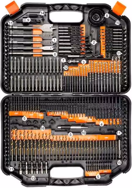 VOGREX 246-Piece HSS Drill Bit and Screwdriver Bit Set with Storage Case in Black – 1