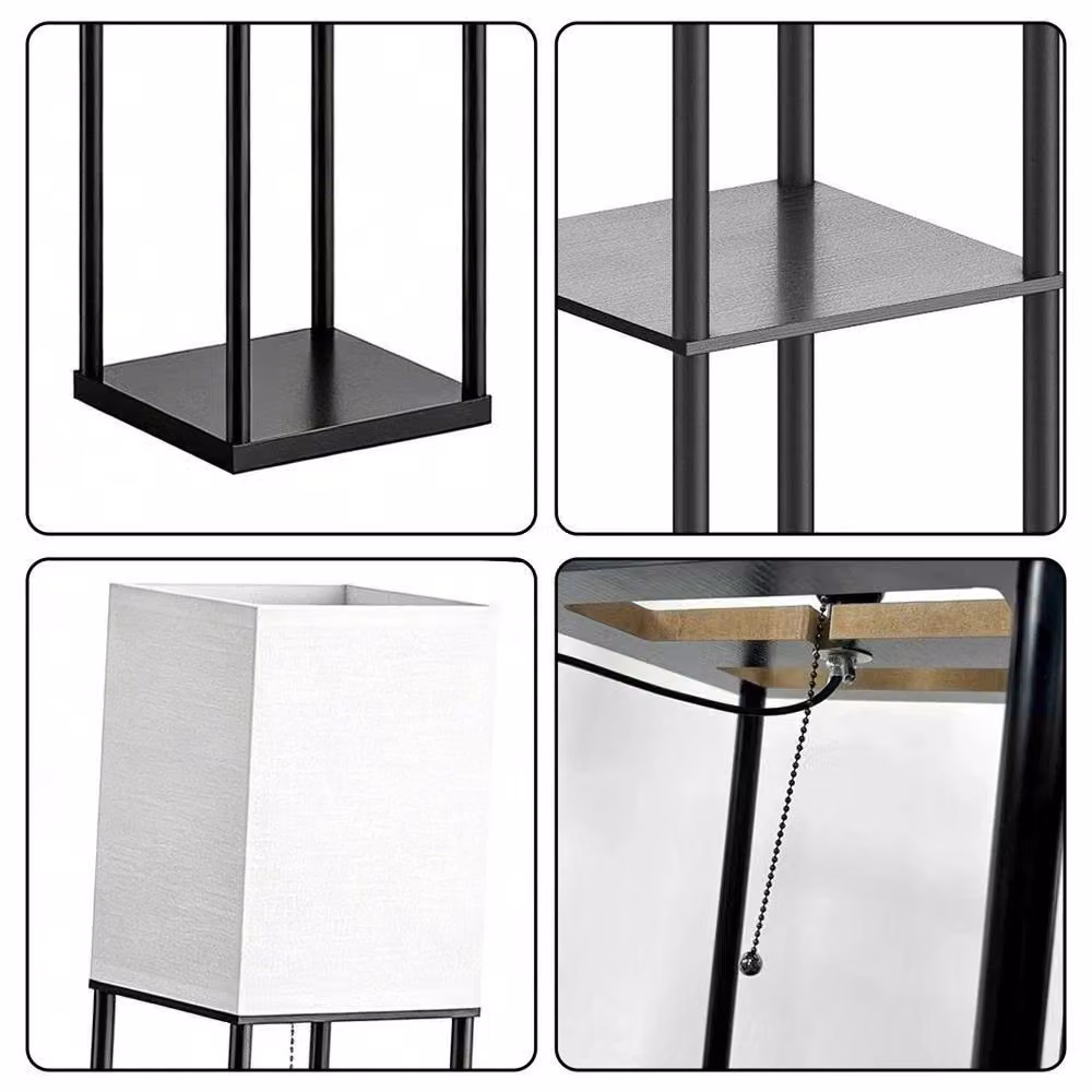 FORGEVIO Modern Black Wooden Floor Lamp with Shelf Storage and LED Light – 2