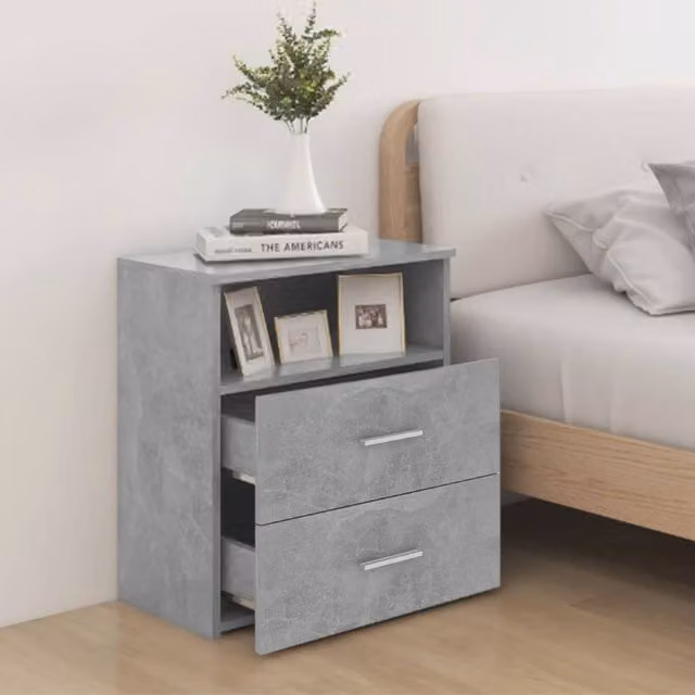 Berkfield Home Modern Bed Cabinet in Concrete Grey, W/D/H: 50 x 32 x 60 cm