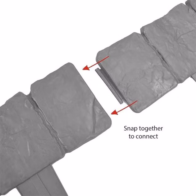 Nordara 10 Piece Grey Stone Effect Plastic Garden Lawn Border Edging, W: 150 cm, H: 35 cm