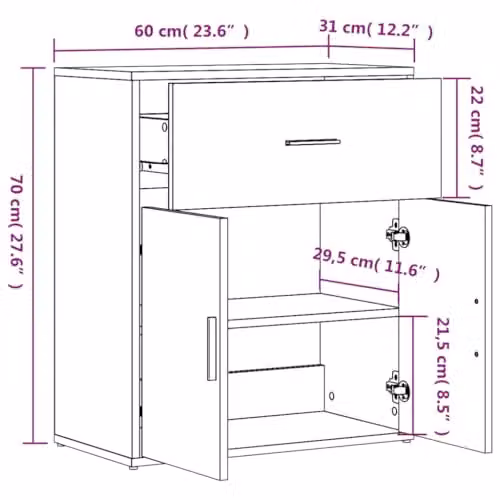 vidaXL Modern Sideboard in Sonoma Oak, W/D/H: 60 x 31 x 70 cm – 2