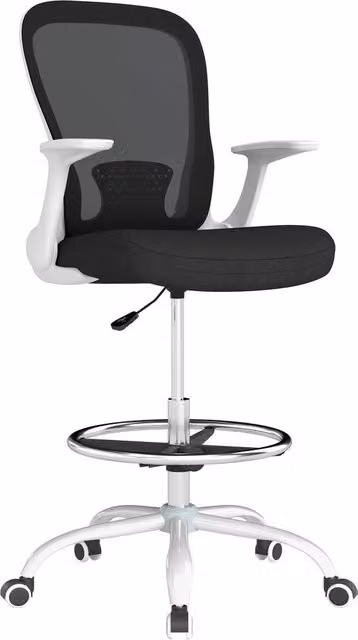 Rolipo Ergonomic Mesh Draughtsman Office Chair with Foot Ring in Black