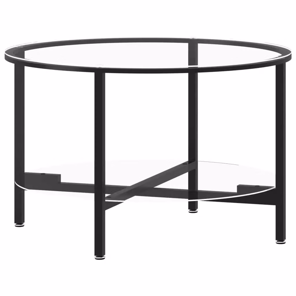 Berkfield Home Round Tea Table with Black and Transparent Tempered Glass, Diameter: 70 cm, Height: 46 cm – 2