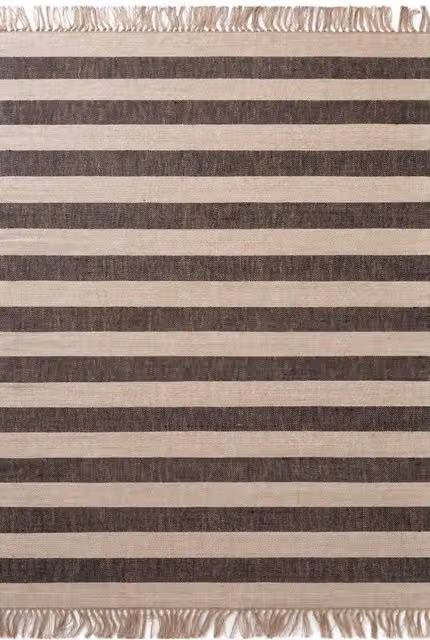 THE RUGS Playa Handloom Jute Striped Rug in Natural White and Black, W: 160 cm, D: 230 cm