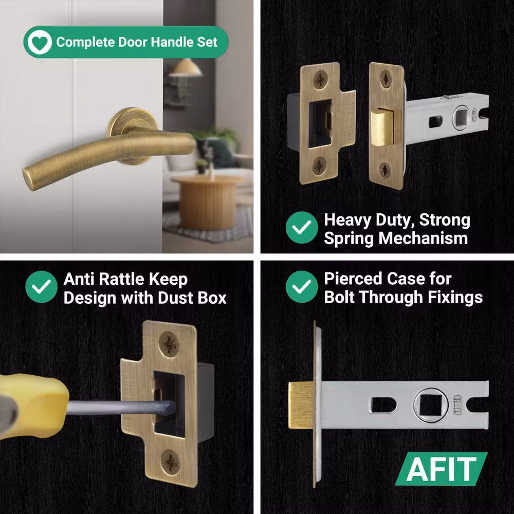 AFIT 4 Pairs of Antique Brass Curved Internal Lever Handles and 64mm Latch in Bronze – 3