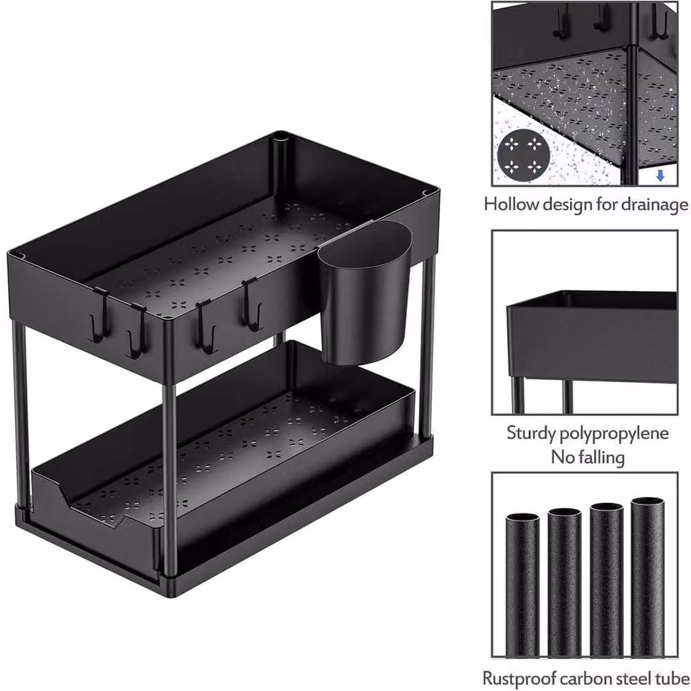NESTLUNE Under Sink Storage Organiser Shelf and Pull Out Spice Rack Drawer, Black – 3